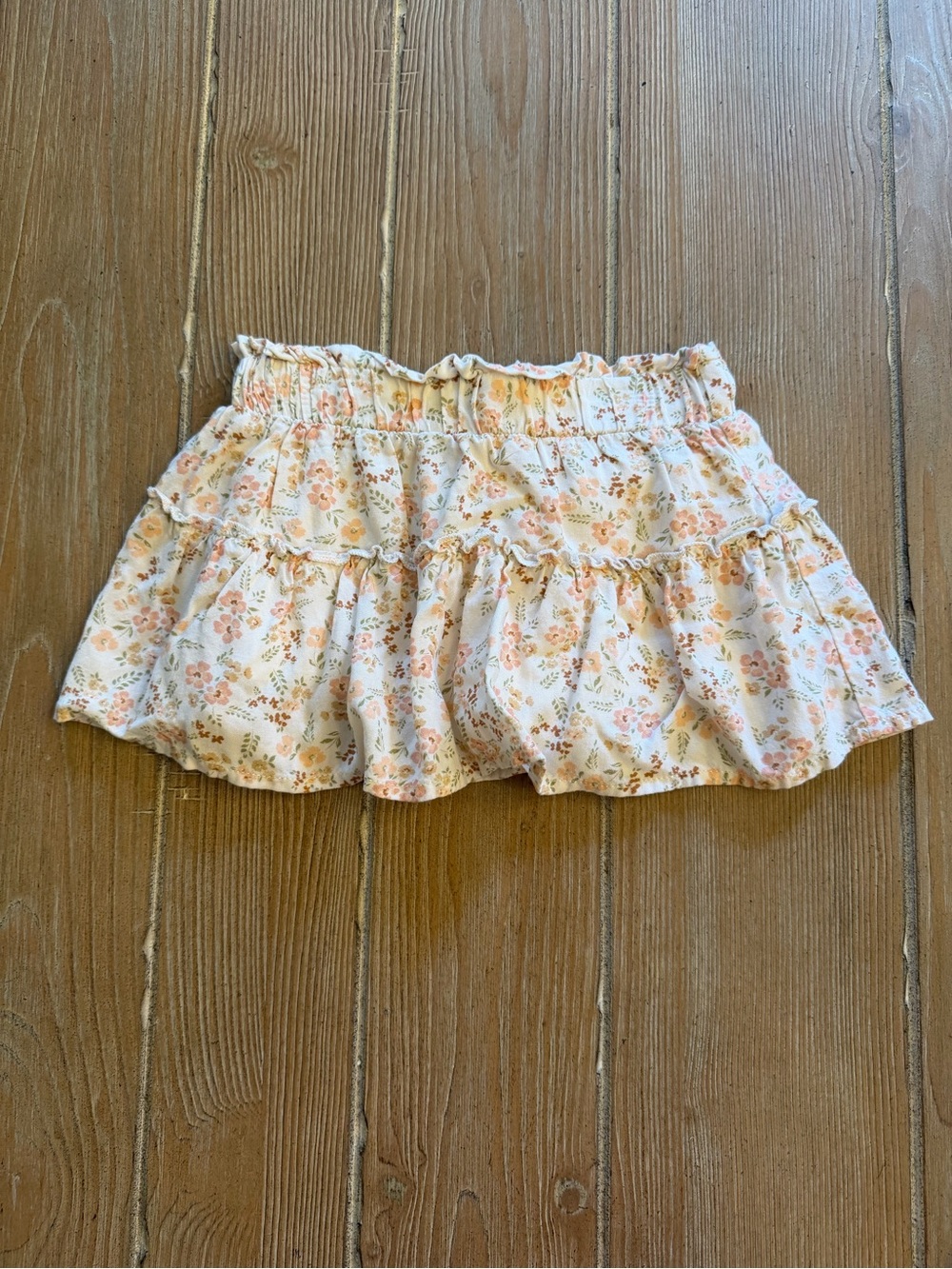 Design History Cream Floral Tiered Skirt with Peach Accents